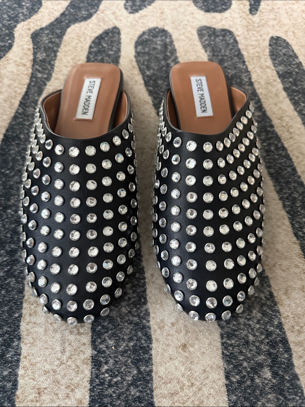 Steve Madden Black Studded Slip-On Mules with Silver Accents